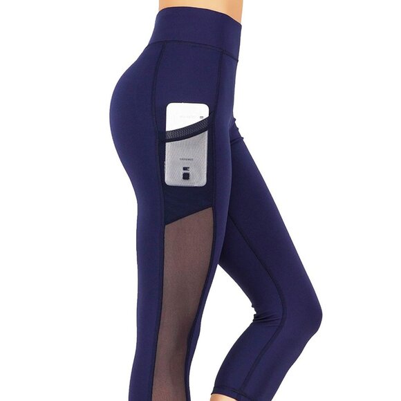 Yoga Leggings Side Mesh Pockets Pants Capri GD56 - Picture 1 of 6